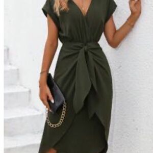 Elegant Olive Green Wrap Dress never worn